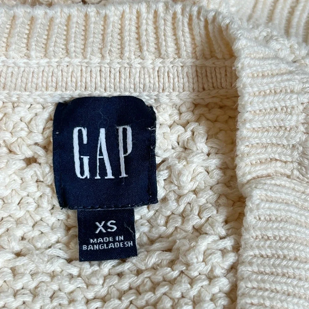 Gap Size XS Cream Cotton Crochet Pointelle Open Knit Sweater‎ Cottage Fisherman